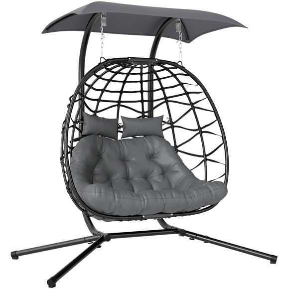 Outsunny Double Hanging Egg Chair w/ Canopy, Foldable Hammock Chair, Black