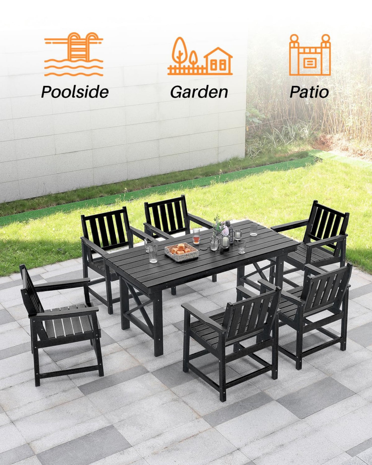 HDPE Dining Chair Set of 4, All Weather Outdoor Dining Chairs with Ergonomic Backrest, Heavy Duty Patio Chairs for Backyard, Garden, Poolside, Deck, Obsidian
