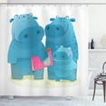 thumbnail image 1 of Hippo Shower Curtain, Graphic Happy Hippo Family with Father Mother and Little Child on White Background, Fabric Bathroom Set with Hooks, 69W X 84L Inches Extra Long, Multicolor, by Ambesonne, 1 of 3