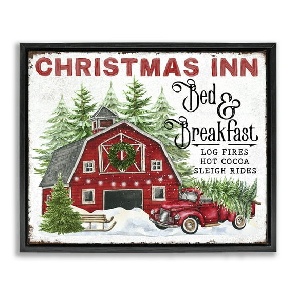 Stupell Industries Christmas Inn Shop Holiday Painting Black Floater Framed Canvas Art Prints Wall Art, 21 x 17