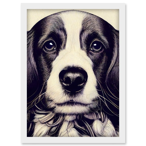 Springer Spaniel Puppy Dog Portrait Drawing Artwork Framed Wall Art Print A4