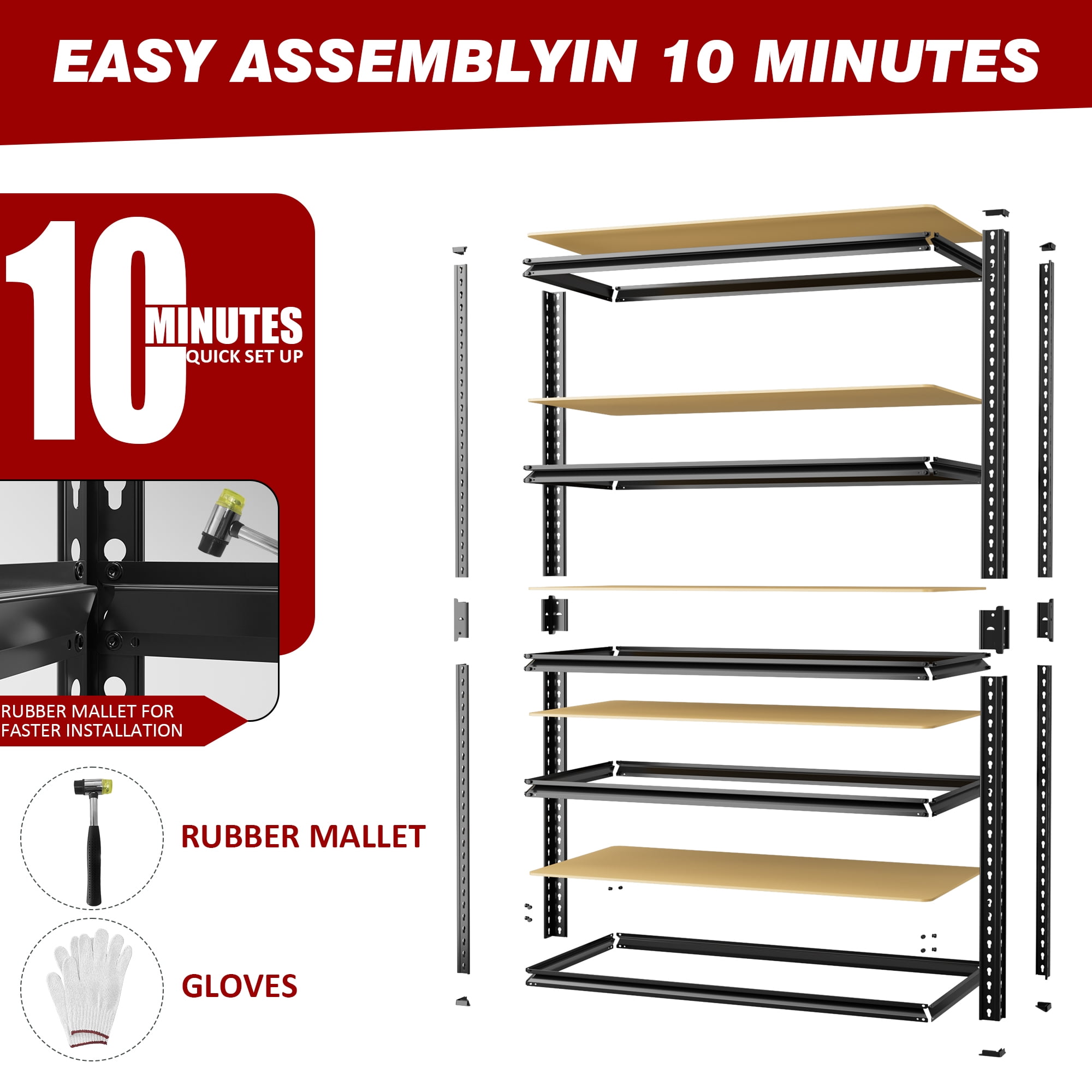 VDEVY 2025LBS Storage Shelves 5 Tier Garage Shelving Heavy Duty Metal Shelving Adjustable Metal Shelf for Garage Pantry Closet Kitchen Basement 28" W x 12" D x 60" H, Black