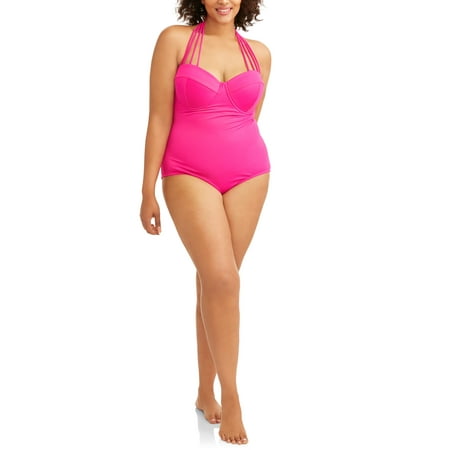 One Shoulder Maillot - Women's Plus-Size Maillot One-Piece Swimsuit w/ Convertible Straps