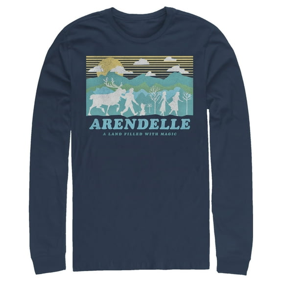 Men's Frozen 2 Magical Traveler Silhouette  Long Sleeve Shirt Navy Blue X Large