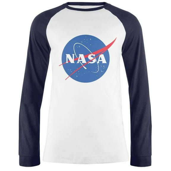 NASA Logo Mens Long Sleeve Raglan T Shirt White-Navy X-LG