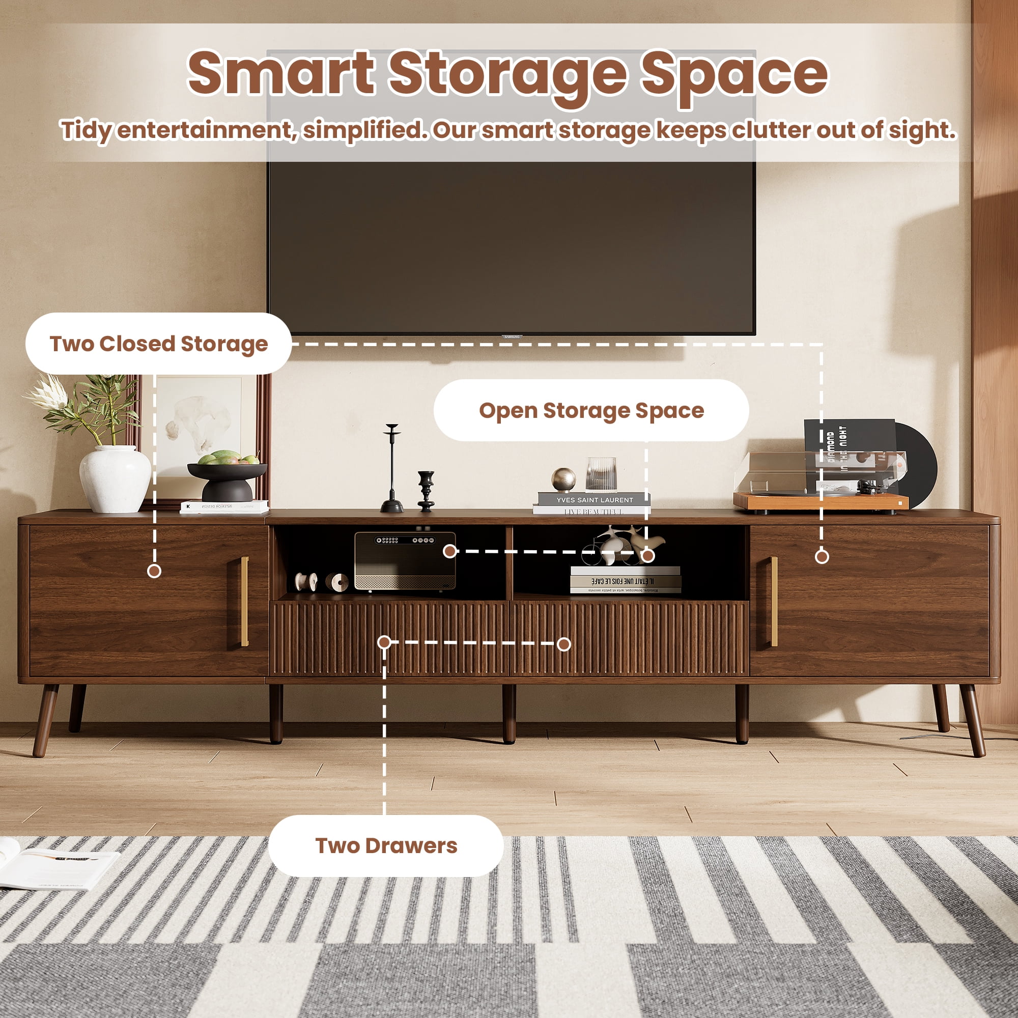 Homy Casa Living Room TV Stand, Entertainment Media Console with Practical Storage