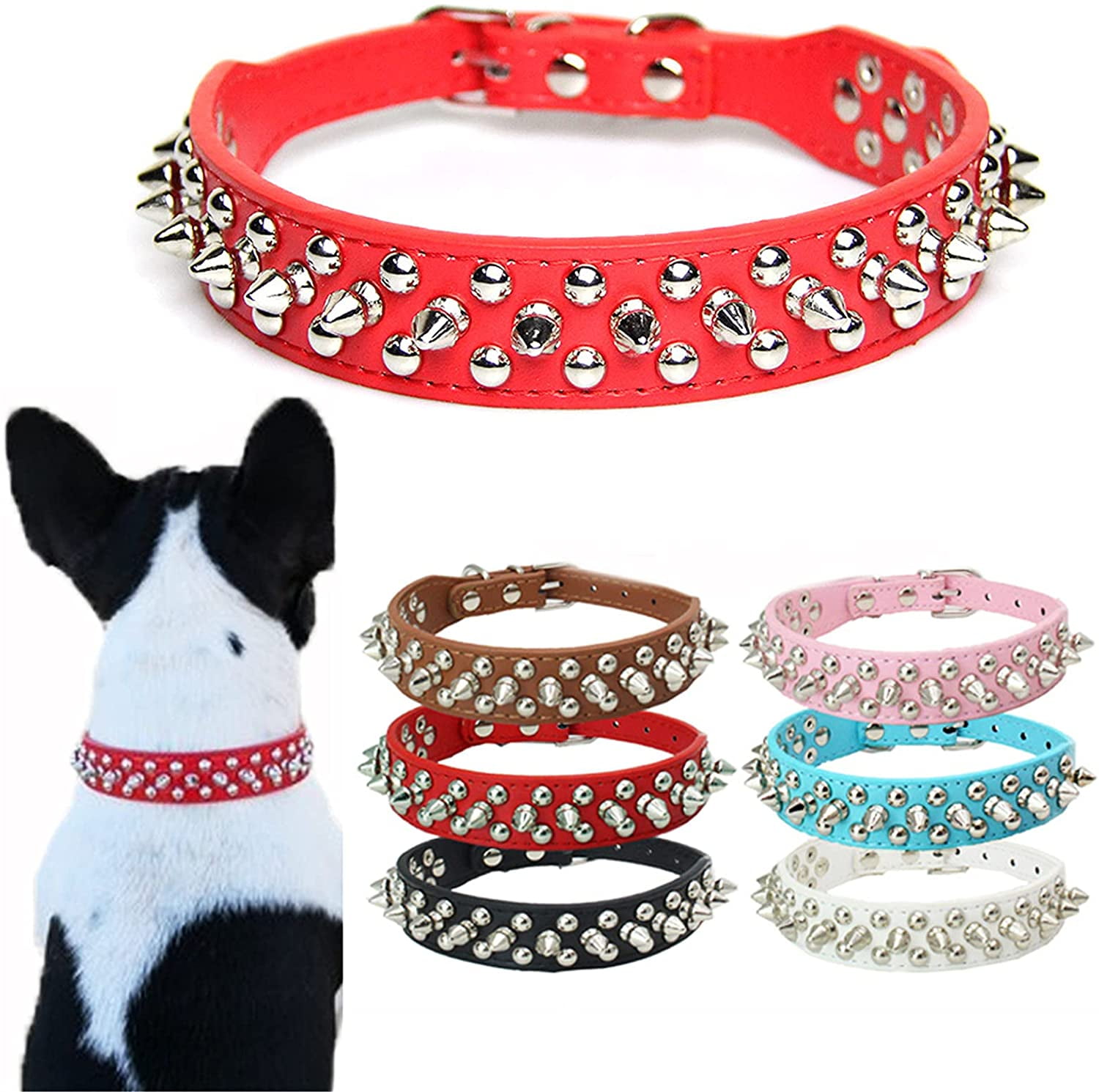 Studded Small Spiked Rivet Dog Pet Leather Collar Pink Red Black Purple Small XS 