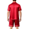 thumbnail image 2 of Resicozy Men Satin Silk Pajamas Sets Short Sleeve Sleepwear Button-Down PJs Sets 2 Pieces Loungewear with Pockets Red L, 2 of 4