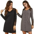 thumbnail image 1 of Women Lady Lace Sleeve Cotton Sleep Dress Pajamas Dress Causal Nightdress Homewear, 1 of 6