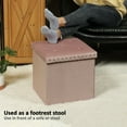 thumbnail image 3 of PINPLUS 15.7" Purple Velvet Folding Storage Ottoman Cube, Small Foot Rest Stool, Window Seat for Living Room, Toy Chest Box with Rivet Tray, 3 of 8