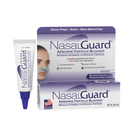 NasalGuard Airborne Particle Blocker Gel - Drug-Free Protection Against Pollutants and Irritants, Suitable for Daily Use, Made in USA (Unscented, 3 Gram Tube), Over 150 Applications
