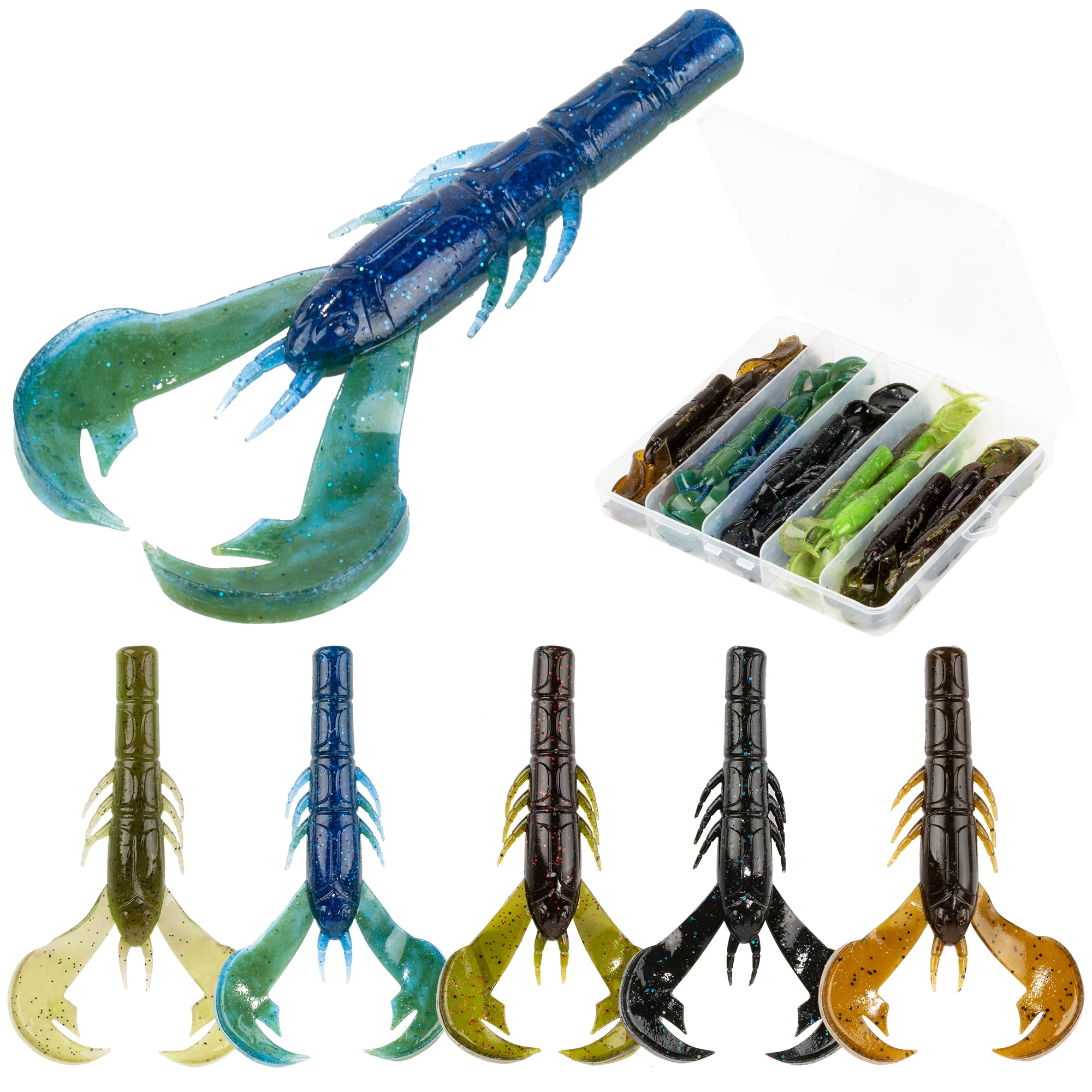 25Pcs Soft Plastic Fishing Lures for Bass - Ned Rig Bait Kit with Worms, Crawfish, Paddle Tail Swimbaits, Trout Walleye Lures
