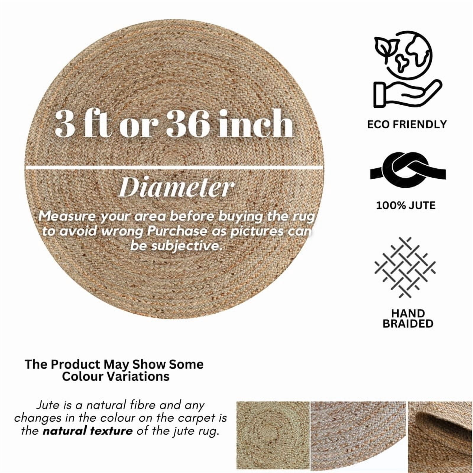 Natural Jute Circle Rug, Reversible Rustic Farmhouse Boho Area Mat, Natural_A, 3 FT