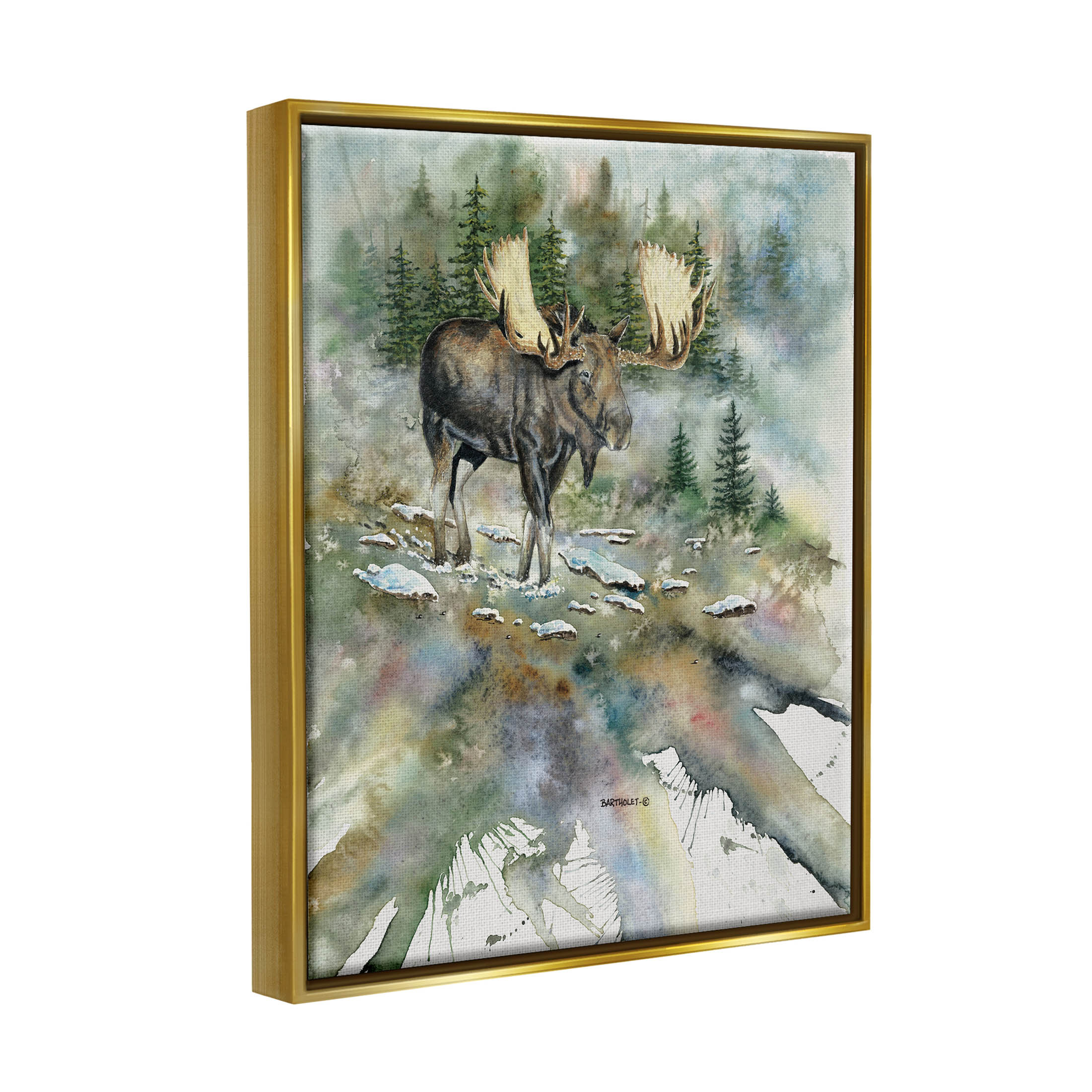 Moose Stepping Nature Wildlife Animals & Insects Graphic Art Metallic Gold Framed Art Print Wall Art