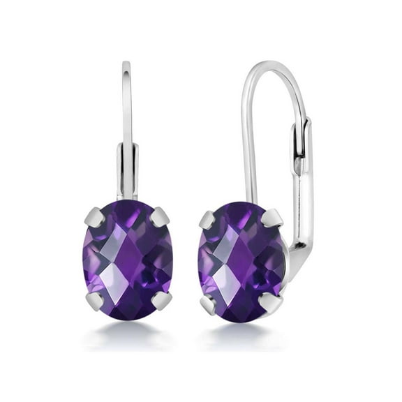 2.00 Ct Oval Checkerboard Purple Amethyst 925 Sterling Silver Earrings