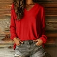 thumbnail image 6 of Yrmaups Loose Fit Long Sleeve Blouse for Women, Casual V Neck Top, Flowy Soft Tee for Vacation Office Travel Daily Wear, Red 2XL, 6 of 7
