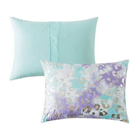 Your Zone Metallic Foil Cheetah Full Bedding Set for Kids, Purple, 7 Pieces with Storage Bag