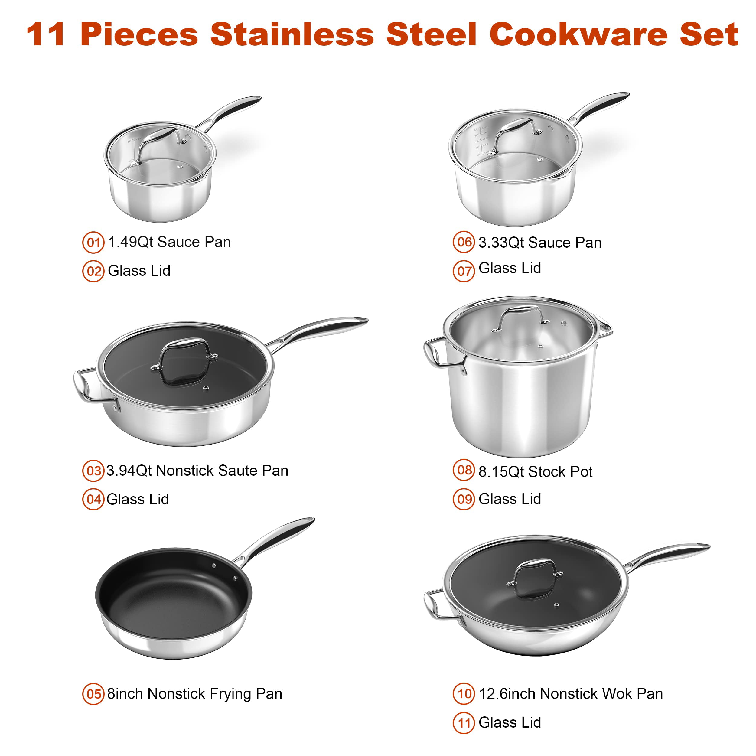 Pots and Pans Set, imarku 11-Piece Nonstick Cookware Set Granite