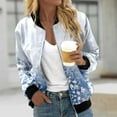 thumbnail image 2 of Women Fall Jackets Floral Print Windbreaker Color Block Cardigan Long Sleeve Zipper Bomber Winter Outfits Clothes, 2 of 5