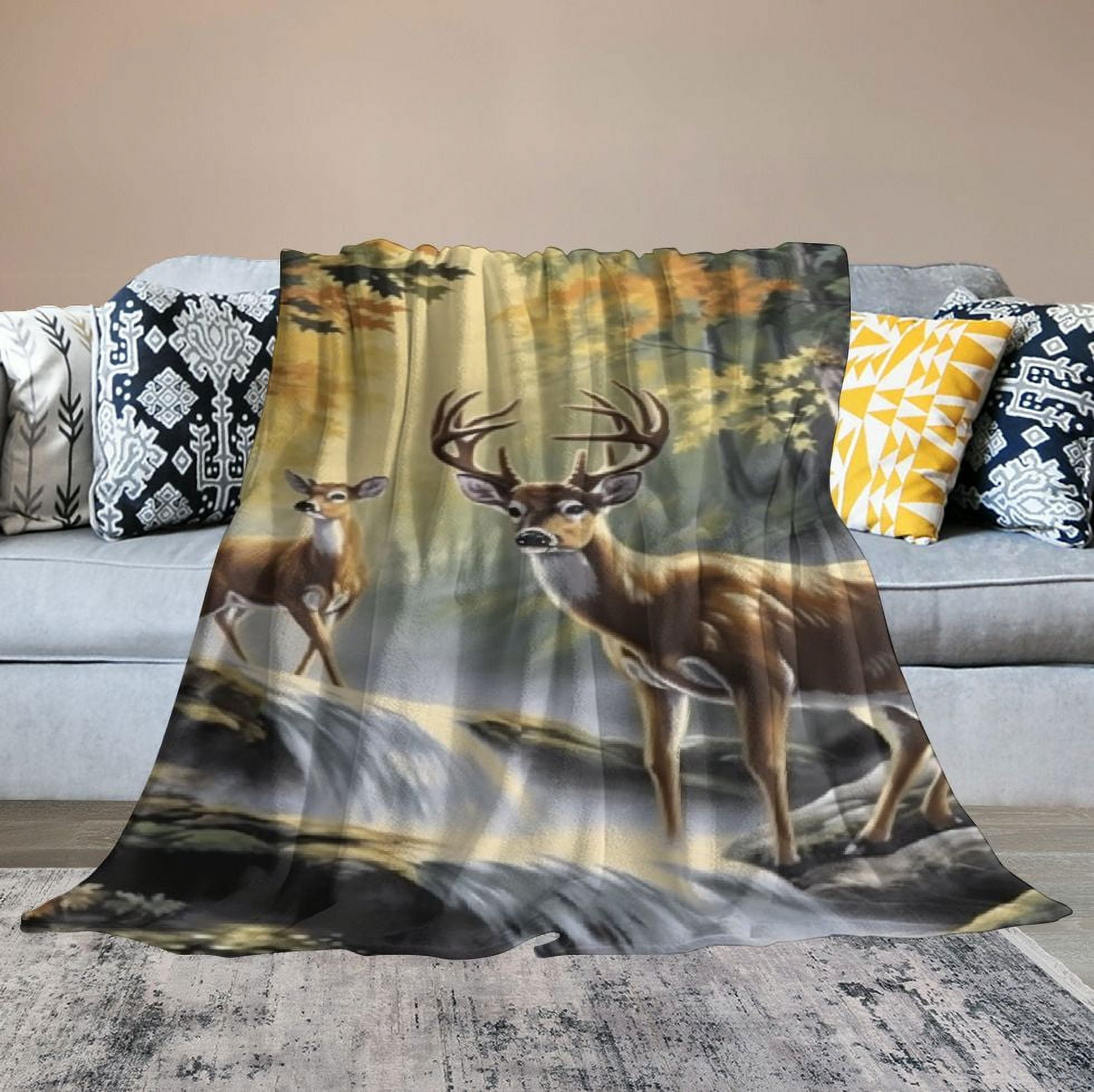 JEUXUS  Tree Camouflage Deer Blanket Throw Smooth Soft Blanket Adult Men Women Toddler for Sofa Couch Bed Office Travelling Camping