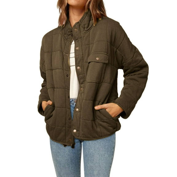 CILENON Long Cardigans for Women Trendy Womens Lightweight Quilted Jacket Button Long Sleeve Stand Collar Warm Winter Coat (Army Green,S)
