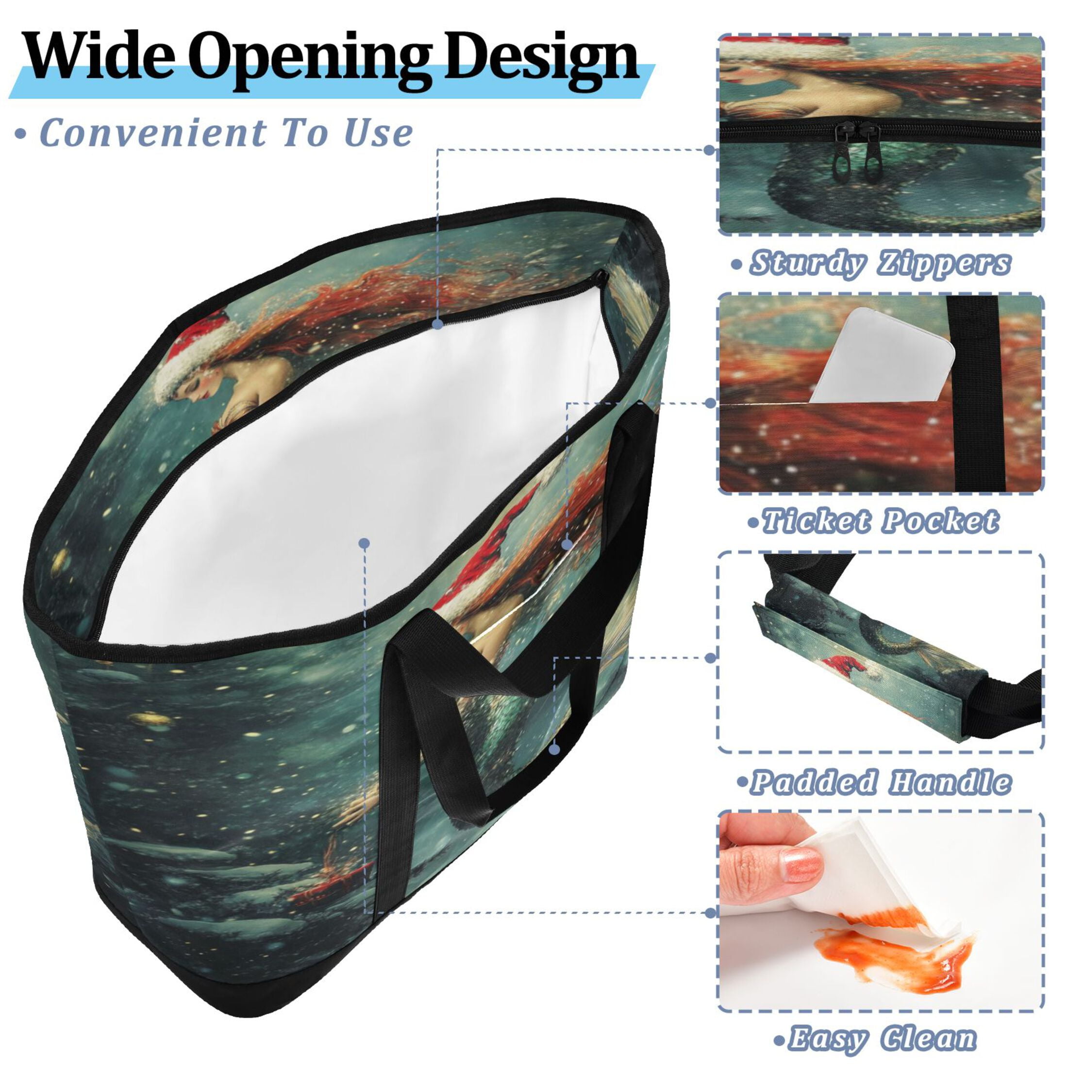 Large Hand-held Ice Pack Picnic Bag Insulation and Refrigeration Suitable for Shopping Picnics and Camping Christmas Lovely Mermaid