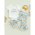 thumbnail image 2 of Baby Girl Floral Bell Bottoms Outfit Little Wildflower Romper Short Sleeve Onesie Pants Headband Spring Clothes Set, 2 of 7