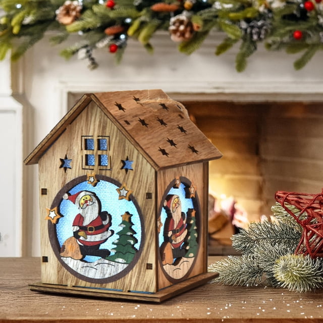 Christmas Luminous Cabin Window Display Christmas Tree Door Wooden Decoration