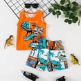thumbnail image 2 of TOWED22 Infant Toddler Boy Casual Outfits 2pcs Sleeveless Tank Shirt + Print Drawstring Shorts Summer Clothes Set(Orange,9-12 M), 2 of 9