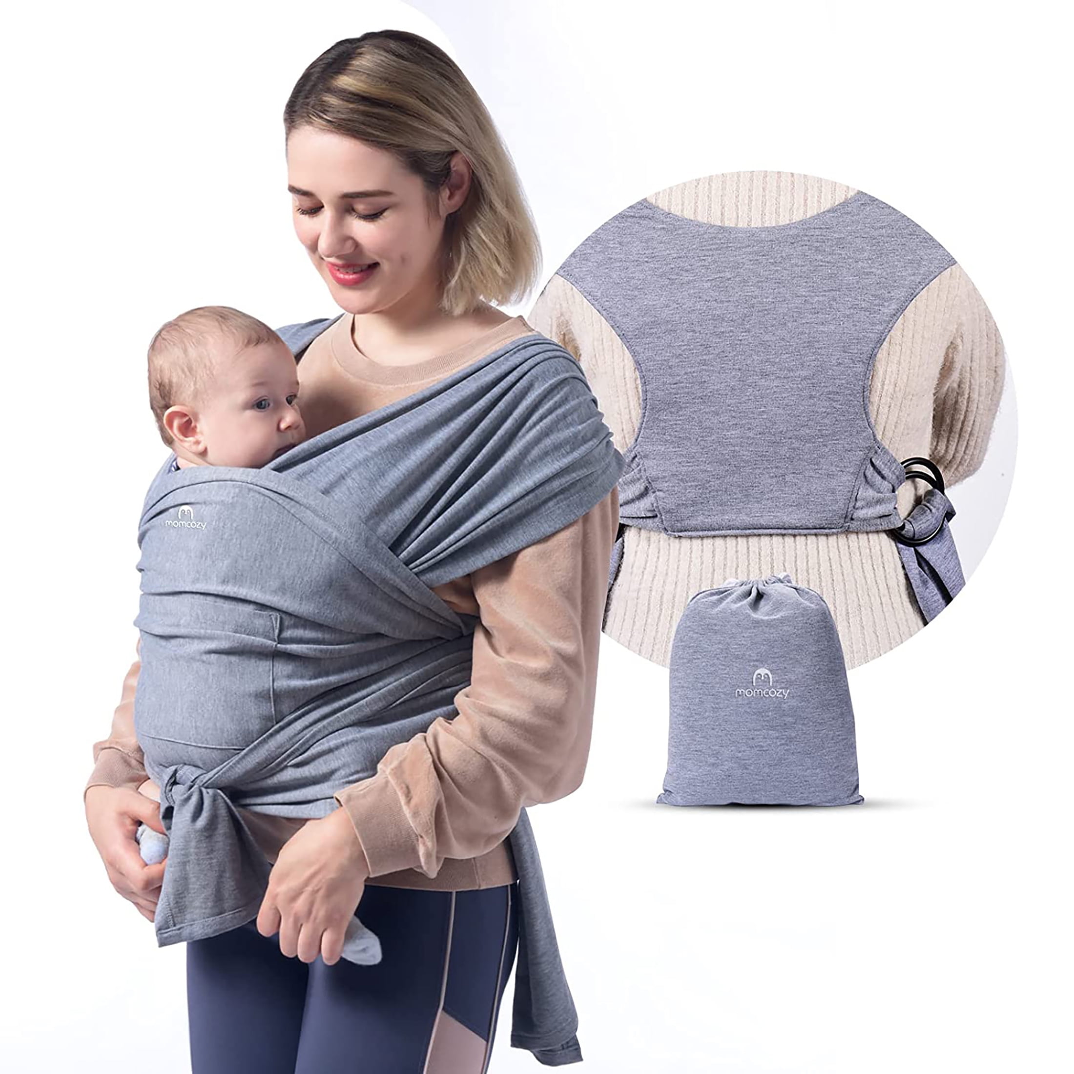 Momcozy Baby Wrap Carrier Slings & Universal Stroller Organizer with Insulated Cup Holder Hands Free for Mommy 