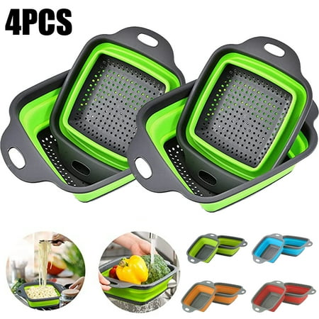 

4PCS Collapsible Silicone Colander with Handle for Kitchen Draining Food Pasta Vegetable Fruit Meat(green)