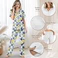 thumbnail image 4 of TSOVTHRID Vintage Flower Lemon Print Pajama Set for Women Button Down Sleepwear Soft Short Sleeve Pjs with Long Pants, Size M, 4 of 7