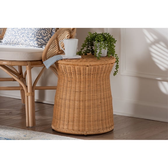 bali & pari Caroline Round Rattan End Table Drum Shape Accent Table