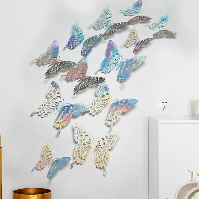 12pcs Paper Butterfly Wall Stickers Decorations, 3D Hollow Three-dimensional Simulation Decoration For Living Room
