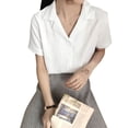thumbnail image 3 of Camisa de mujer Verano de manga corta con cuello en V Botón suelto Top casual, Blanco, M Scienceny AP001363-02B, 3 of 7