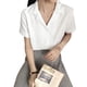 thumbnail image 3 of Camisa de mujer Verano de manga corta con cuello en V Botón suelta Top casual, Blanco, XL Methold AP001363-04B, 3 of 7