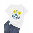 thumbnail image 7 of Women's T-Shirt Simple Cartoon Yellow Blue Flowers Short Sleeve Casual Tee Classic Crew Neck T Shirt for Women White, M, 7 of 7