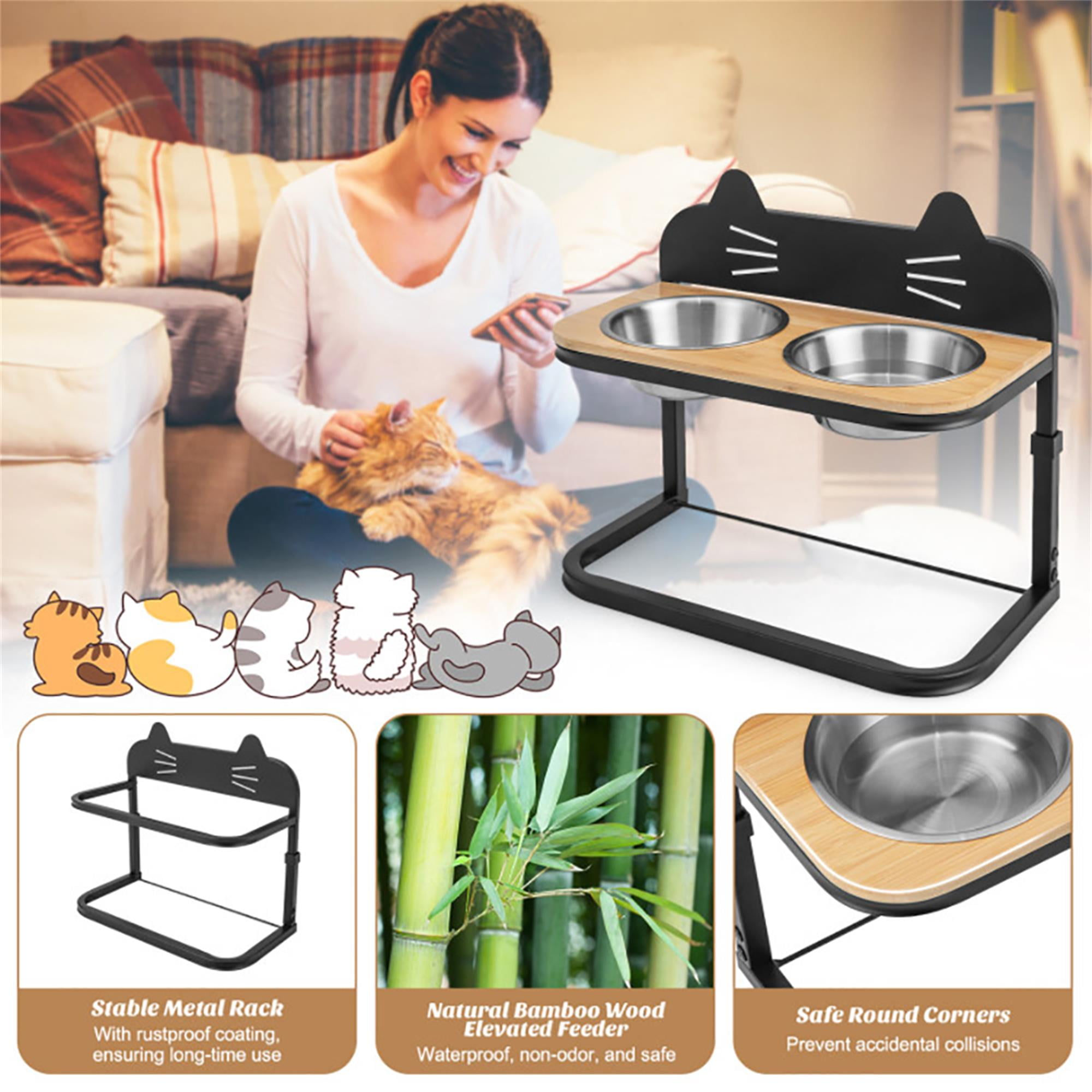 resenkos 8"-10" Elevated Pet Feeder with 2 Stainless Steel Dog Bowls for Feeding Small Medium Dogs Cats Puppies, Black