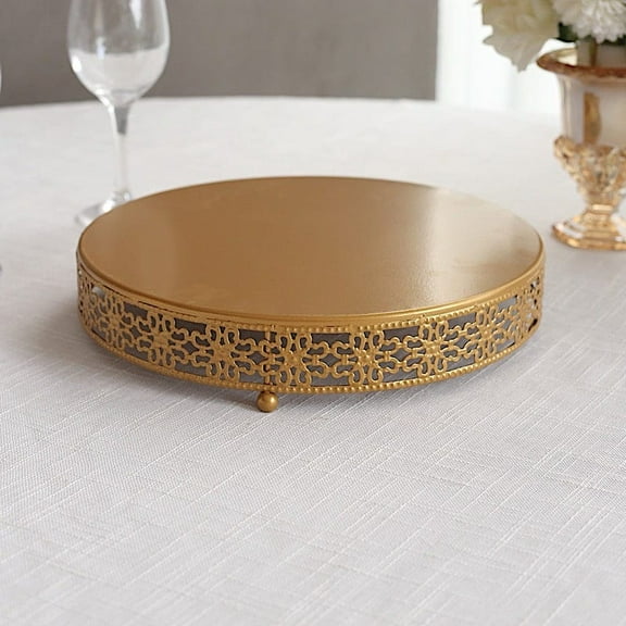 BalsaCircle 12" Gold Metal Fleur De Lis Round Cake Stand Dessert Display Pedestal Party Events Decorations