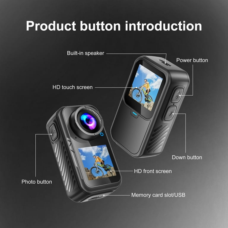 Nisanuki Mini Action Cam, 120° Kleine Sportkamera Action Kamera Tragbare Körperkamera mit Display Bildschirm Helmkamera Motorrad 1080P HD Outdoor Bodycam, Vlog Video Kamera für Abenteuer