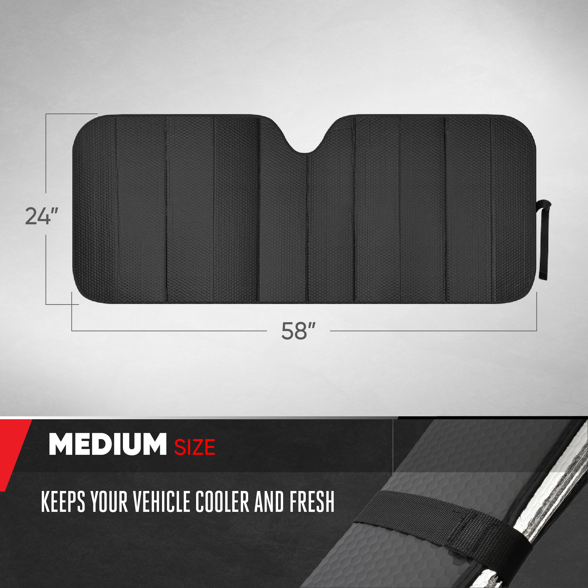 Motor Trend Windshield Sun Shade, 58" x 24", Black photo 3