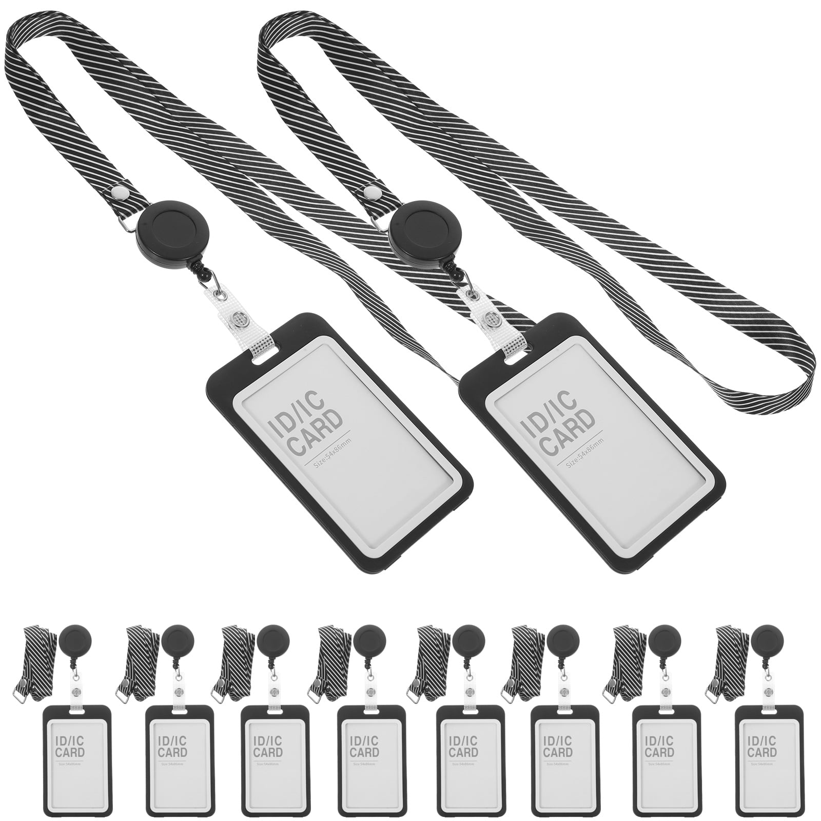 WHAMVOX  10 Sets Transparent Cards Covers Badge Holder Lanyard with Key Black