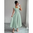 thumbnail image 3 of Mint Green Womens Square Neck Cinched Waist A-Line Midi Dress For Spring Summer Casual Vacation, 3 of 7