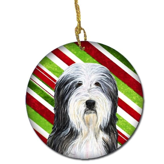 Bearded Collie Candy Cane Holiday Christmas Ceramic Ornament