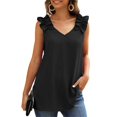 thumbnail image 2 of QIJUNTUO Short Sleeve Shirts for Somen Womens Ruffles Shoulder V Neck Sleeveless Casual Summer Blouse Tunic Tank Tops, 2 of 9