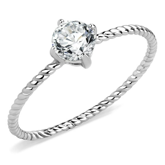 Luxe Jewelry Designs Women's Stainless Steel Engagement Ring with Clear Cubic Zirconia - Size 5