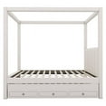thumbnail image 6 of Twin Size Upholstery Canopy Platform Bed with Trundle and 3 Storage Drawers, Solid Wood Captain Bed with 4-Poster Canopy Roof and Strong Slats Support for Bedroom, No Box Spring Needed, Beige, 6 of 7