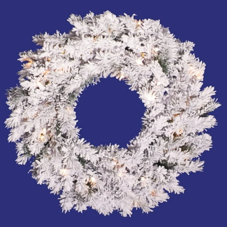 Vickerman 24" Prelit Flocked Alaskan Pine Artificial Christmas Wreath - Clear Dura Lights