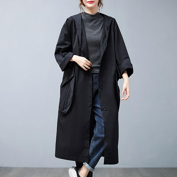 Chaqueta y abrigo informal de manga larga con capucha para mujer, cárdigan de lana con cremallera y solapa de color liso, chaqueta de manga larga, abrigo para mujer