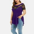 thumbnail image 1 of Leutsin Plus Size Women Solid Floral Lace O-Neck Asymmetric Three Quarter Plus Size Plus Size Tops Blouse, 1 of 5